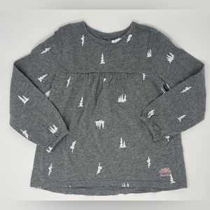 ROOTS KIDS: Long Sleeve, Gray Shirt with White Tree Graphics, Size 5T